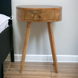 English Elm Nordic Circular Bedside Table Oak - 1-Drawer Solid Wood Nightstand, Minimalist Modern Design B182P166492