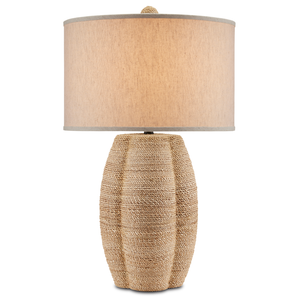 Karnak Table Lamp: Artisan-Crafted Quatrefoil Design in Terracotta & Abaca Rope, Natural Linen Shade