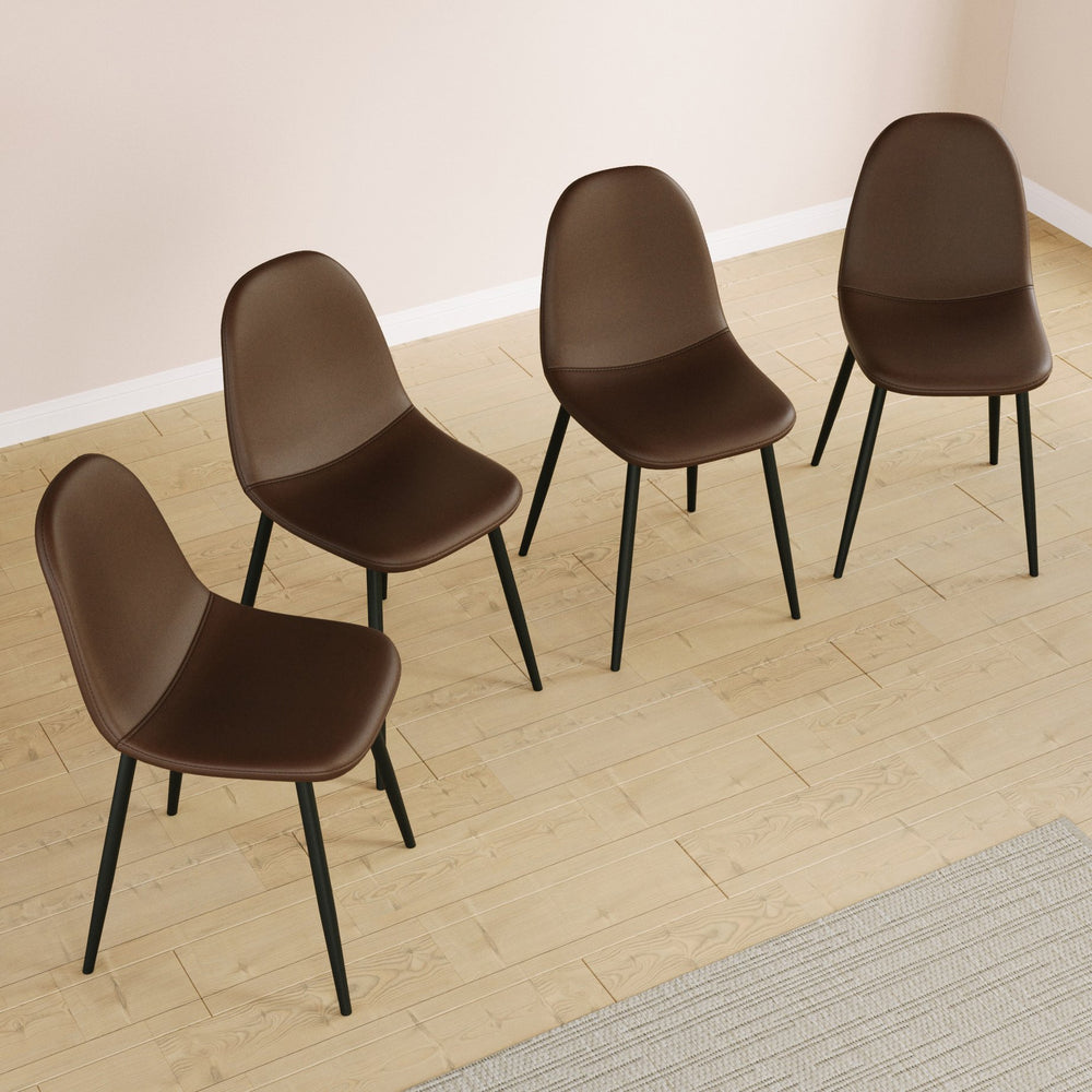 English Elm Dining Chairs Set of 4 Brown PU Saddle Leather, Mid-Century Spoon Shape, Ergonomic Cushioned Seats, 300lb W2189P248708