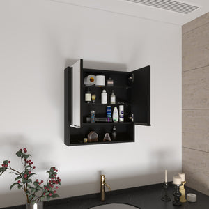 English Elm Ozark Modern 24" Mirrored Medicine Cabinet with Three Interior Shelves and Open Bottom Shelf Black 28 L x 22 W x 5 H B128P148781