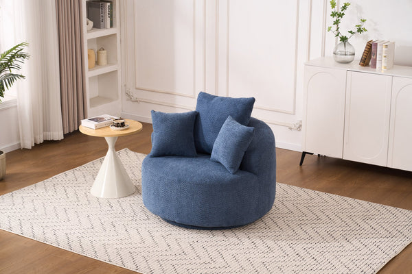 English Elm 360° Swivel Chair upholstered barrel accent chair with plush high-resilience foam and pillows for comfort Antique Blue,Blue W2231P264478