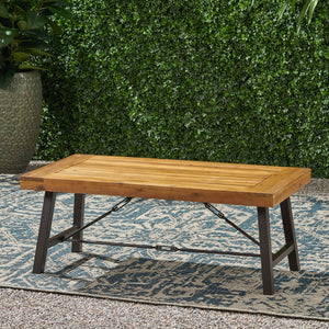 English Elm Christopher Knight Home® - Outdoor Acacia Wood Coffee Table with Teak Finish, Rustic Metal Frame, Farmhouse Patio Centerpiece 62348.00
