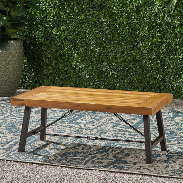 English Elm Christopher Knight Home® - Outdoor Acacia Wood Coffee Table with Teak Finish, Rustic Metal Frame, Farmhouse Patio Centerpiece 62348.00