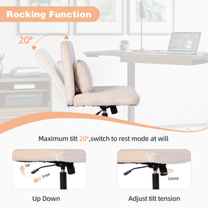 English Elm Beige Velvet Criss Cross Office Chair Model 875 - Plush Ergonomic Swivel Seat with Wheels & Pillow W3394P329163