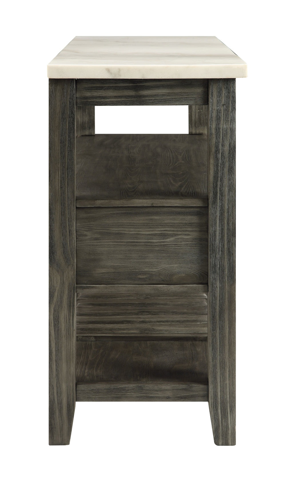 English Elm Merel Marble Top Server with Gray Oak Finish, 3 Drawers, Wine Rack, Felt-Lined Storage Elegance B2726P305705