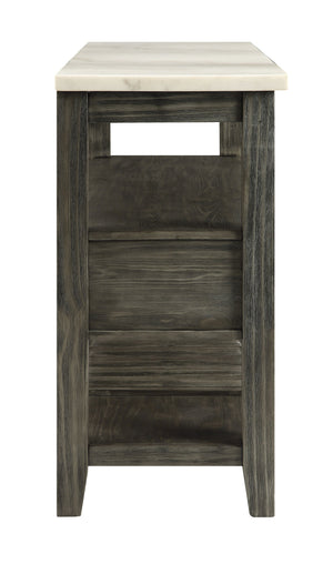 English Elm Merel Marble Top Server with Gray Oak Finish, 3 Drawers, Wine Rack, Felt-Lined Storage Elegance B2726P305705
