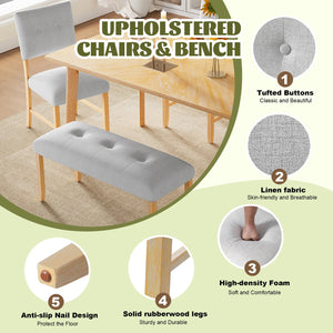 English Elm Upholstered Tufted Bench with LVL Rubber Wood Legs, Mid-Century Modern End of Bed Seating, 250lb Capacity Beige+Natural N752P294997D