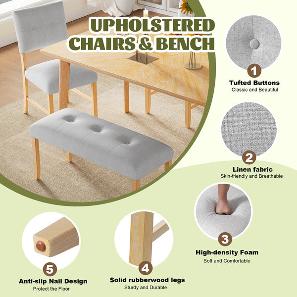 English Elm Wooden Modern Fabric Upholstered Dining Chairs Set of 4 – Farmhouse Style, Padded Seats & Solid Wood Legs Beige+Natural N752P294998D