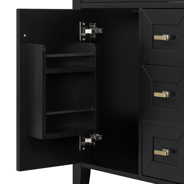 English Elm "24'' 24 Inch Glossy Freestanding Bathroom Vanity with Gold Hardware and Soft Close Storage Black Rubberwood N725P448529B