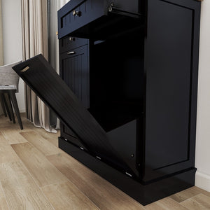 English Elm Two Compartment Tilt Out Trash Cabinet with Drawers Matte Black Kitchen Storage W1120127329