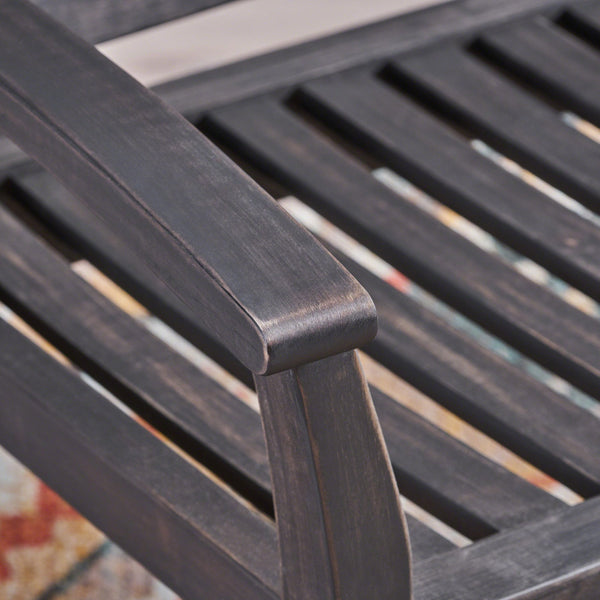 English Elm Christopher Knight Home® - Patio Acacia Wood Rocking Loveseat with Armrests — Handcrafted 2-Person Porch Bench, Slatted Comfort DARK GREY 62267.00DGRY