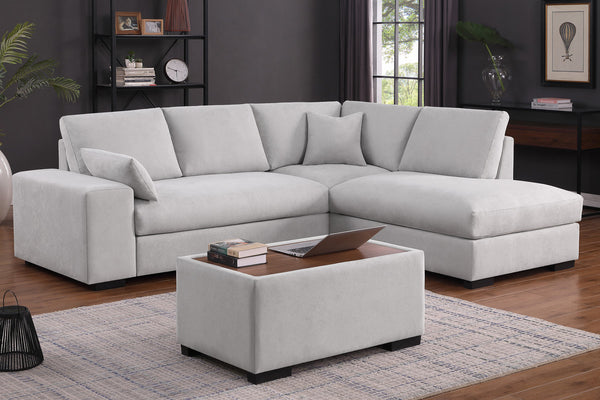 English Elm Joviel Woven Fabric Sectional with Chaise Ottoman Pocket Coil Living Room Sofa Light Gray B2749S00265