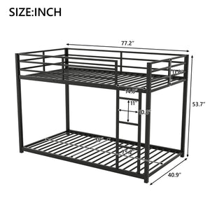 English Elm Twin Over Twin Metal Bunk Bed Low Profile with Full Guardrail Ladder Quiet Steel Frame Sturdy Support Black MF285535AAB