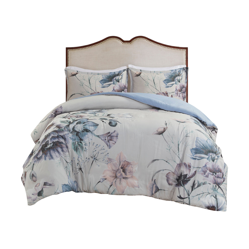 English Elm Full/Queen Cassandra 3-Piece Cotton Printed Duvet Cover Set – Shabby Chic Floral Blue, OEKO-TEX Certified Comfort B03597363