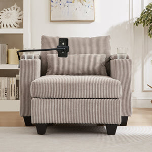English Elm Convertible Chaise Lounge Sofa Chair & Bed - Corduroy With Usb Ports, Cup Holders & Storage Space N719S002021D
