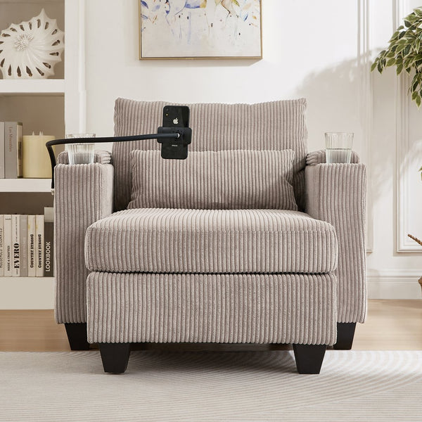 English Elm Convertible Chaise Lounge Sofa Chair & Bed - Corduroy With Usb Ports, Cup Holders & Storage Space N719S002021D