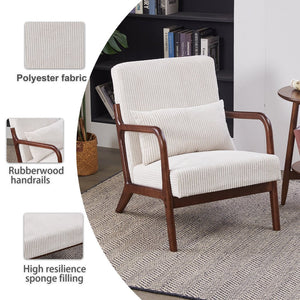 English Elm Mid-Century Beige Accent Chair Upholstered Armchair with Pillow, Solid Wood Frame, Ergonomic Comfort W2989P295373