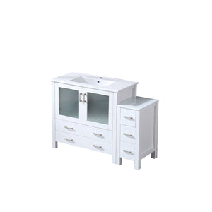English Elm White Single Bath Vanity 48 in. with Side Cabinet, Solid Wood Frame, Soft-Close Drawers, Ceramic Top durable and predrilled for single-hole faucet B2731S00969