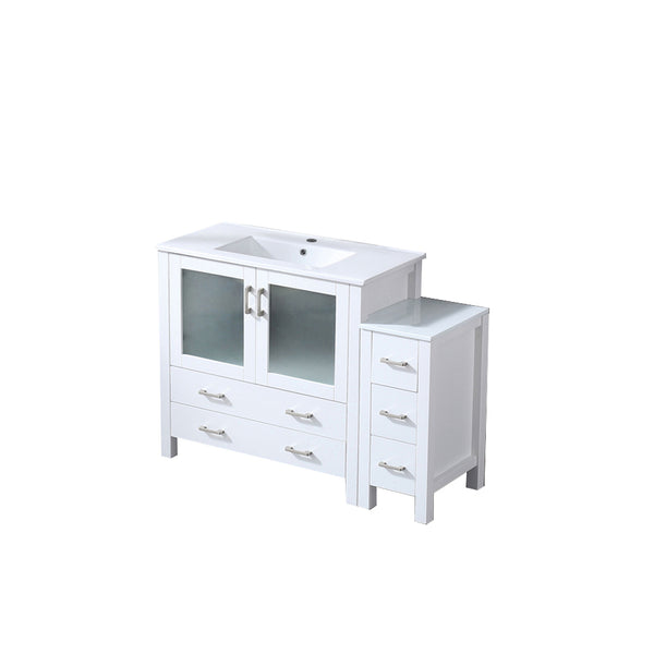 English Elm White Single Bath Vanity 48 in. with Side Cabinet, Solid Wood Frame, Soft-Close Drawers, Ceramic Top durable and predrilled for single-hole faucet B2731S00969