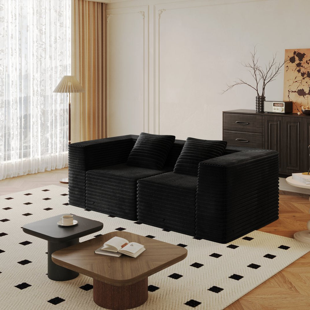 English Elm Modular Corduroy L-Shape Sectional Sofa with Deep Seat, Memory Foam Comfort and Easy No-Assembly Setup Black W3434P383552