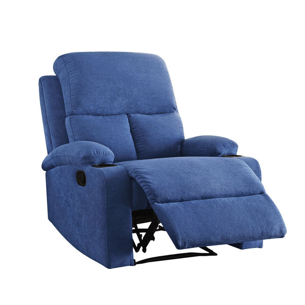 English Elm Blue Memory Foam Recliner with Cup Holder, Linen Upholstery, External Latch, Tight Cushions for Ultimate Comfort B062P215451