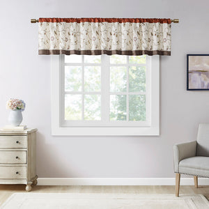JLA Home Madison Park - Embroidered Valance with Rust Floral Elegance, Lined Pleated Design for Soft Light Control & Style MP41-5471