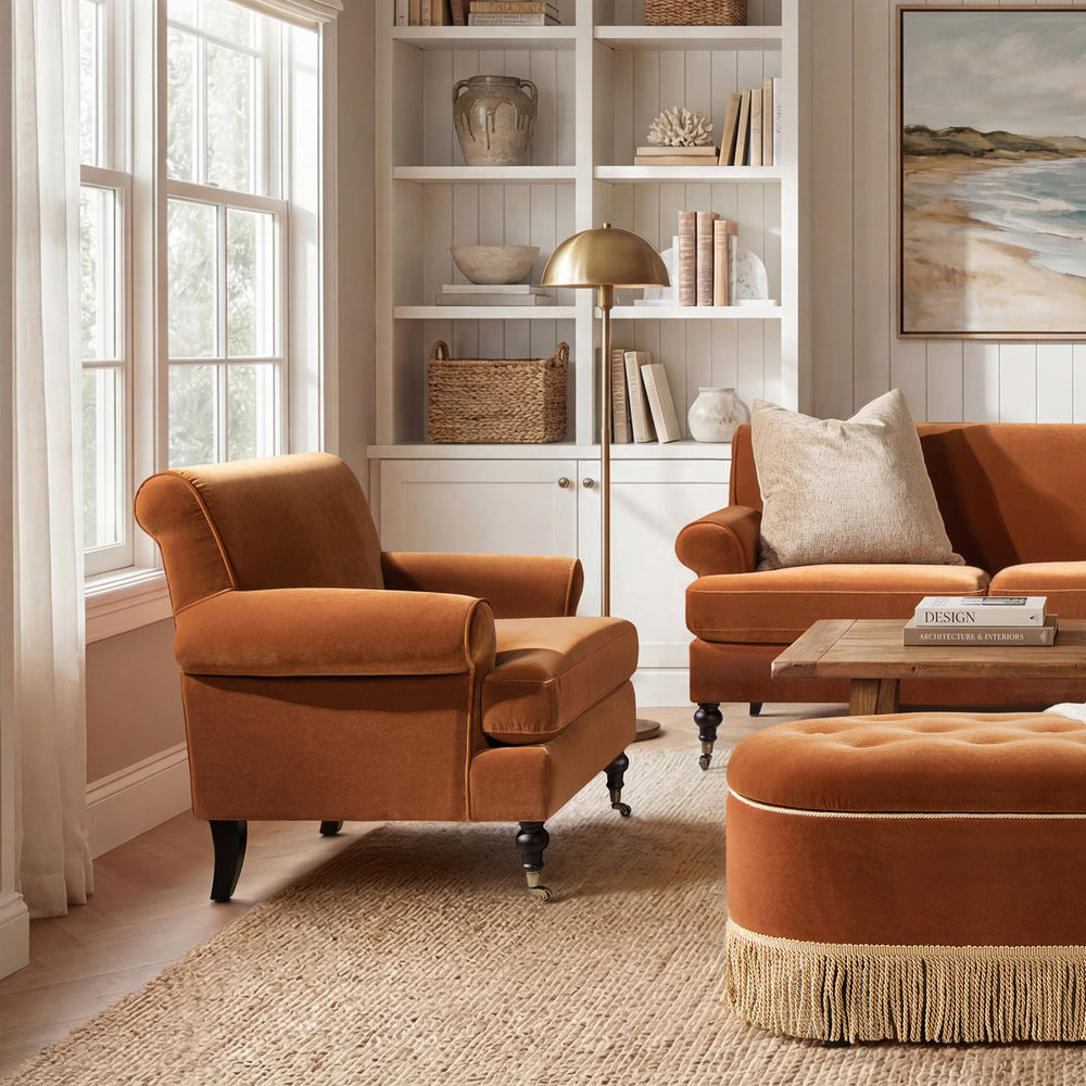 English Elm Alana Barrel Accent Armchair Velvet Upholstered with Rolling Casters for Living Rooms B2719P479034