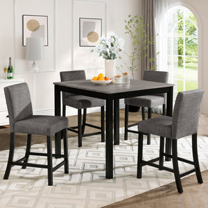 English Elm 5-Piece Counter Height Table Set With 4 Chairs - Stylish Light Grey & Black Design For Modern Dining W1998P195205