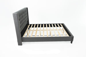 English Elm QUEEN Upholstered Bed Blue Gray with Polyester Fabric & Wood Frame, Headboard 47"H, Stylish Kingly Look B089S00129