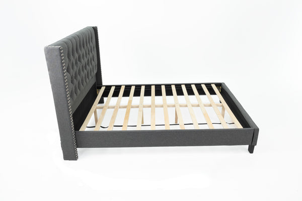 English Elm QUEEN Upholstered Bed Blue Gray with Polyester Fabric & Wood Frame, Headboard 47"H, Stylish Kingly Look B089S00129
