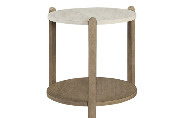 English Elm Stone Top Cocktail Table with Natural Stone Surface and Toffee Wood Base, Sturdy Legs, Shelf Taupe+Natural 27.75 L x 27.25 W x 7.25 H B2699P323081