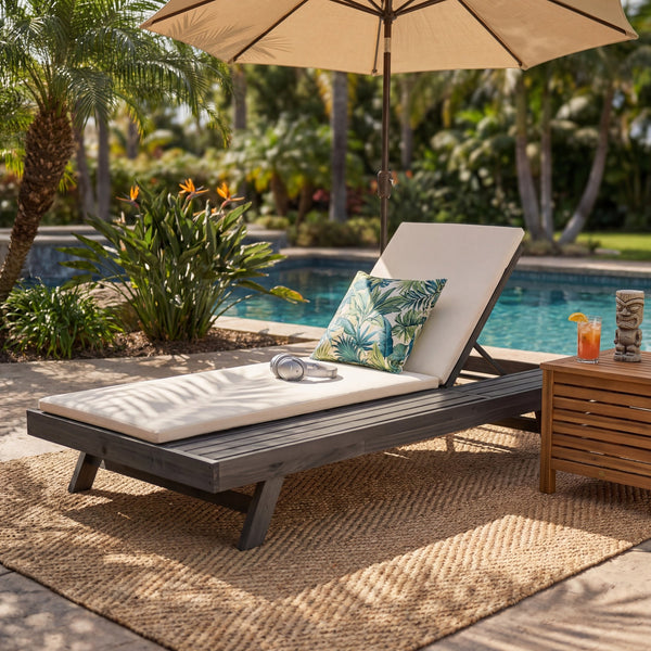 English Elm Lounge Chaise Outdoor Acacia Wood Slatted Frame with Water Resistant Cushion Resort Style Black,Cream N770P442B18C