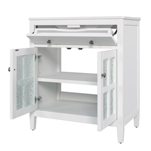 English Elm Christopher Knight Home® - 30" Bathroom Vanity with Ceramic Sink, Solid Wood Legs, Adjustable Shelf, Tip-Out Tray, Soft-Close Hinges, Silver Knobs, Moisture-Resistant Finish White N817P286250W