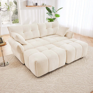 English Elm 2 Seater Chenille Sofa with Ottomans Tufted Plush Couch for Apartment Living Room White W714S01651