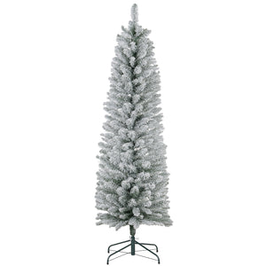 English Elm Homcom 5Ft Snow Flocked Pencil Christmas Tree With 263 Tips, Easy Assembly & Metal Base For Small Spaces W2225P229176
