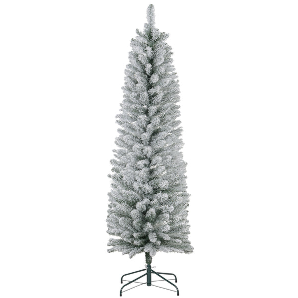 English Elm Homcom 5Ft Snow Flocked Pencil Christmas Tree With 263 Tips, Easy Assembly & Metal Base For Small Spaces W2225P229176