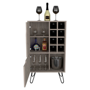 English Elm Sheffield L Shaped Bar Cabinet with Hairpin Legs Eight Cubbies Mid Century Modern Style B128P322512
