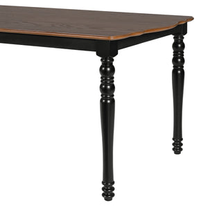 English Elm 7-Piece Extendable Dining Set with Removable Leaf and 6 Upholstered Chairs, Solid Rubberwood Legs, Seats 6 Black+Brown N752S000030B