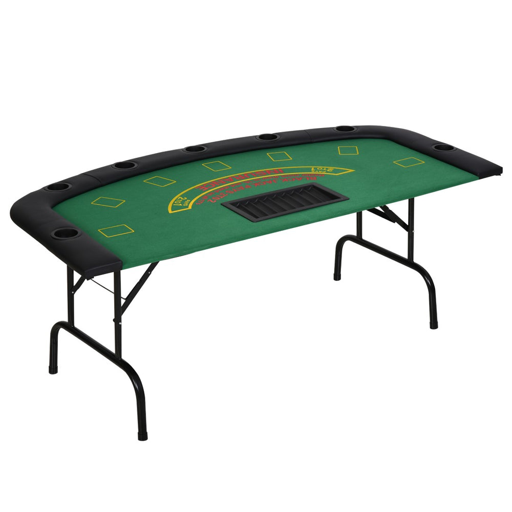 English Elm Soozier Foldable Poker Table, 72" Casino-Style For 7 Players With Cup Holders & Green Felt Surface W2225P217201-GIGA