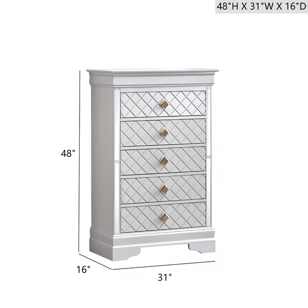 English Elm Verona Pearl White Chest with Dovetail Drawers, Metal Guides, Gold Crystal Handles, Ready-Assembled White 18 L x 33 W x 51 H B078P384068