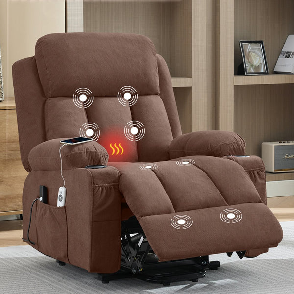 English Elm Power Lift Fabric Recliner with Heat Massage Usb Port and Remote for Seniors W1521P458854