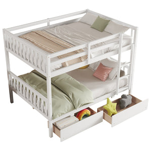 English Elm Full Full Over Full Bunk Bed In White - Durable Rubberwood With 2 Drawers, Converts To 2 Beds, Safe Design W504S00195