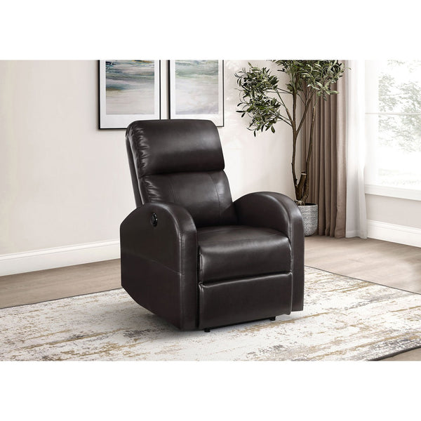 English Elm Meglia Brown Power Recliner Chair with Faux Leather Upholstery, Smooth Button Controls for Comfort B062P299796