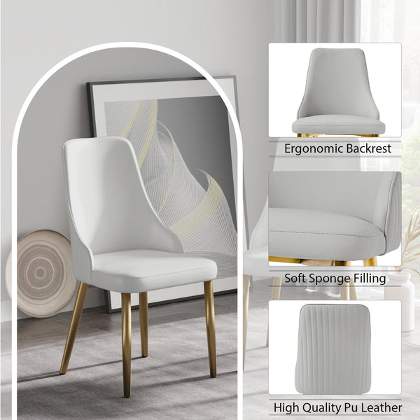 English Elm Modern Pu Sponge-Filled Dining Chair Set of 2, Gray Faux Leather, Golden Stainless Legs, Water-Resistant Stylish Seating (280 lb) W1535P227672