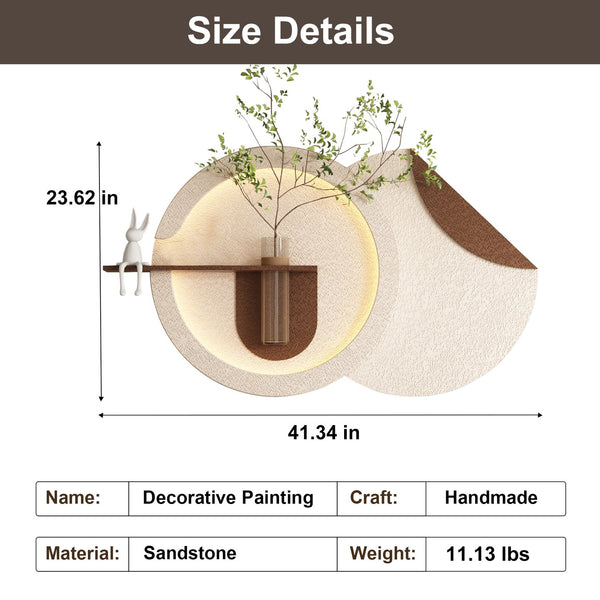 English Elm Adjustable Led Sandstone Double Disc Wall Sculpture with Botanicals for Living Room W2700P389345