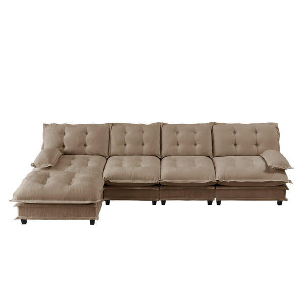 English Elm 138" Chenille Modular Cloud Sectional with Ottoman Deep Seat Lounge Sofa for Apartments Light Coffee W714S01715