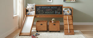 English Elm Twin Kids Loft Bed Solid Pine Frame with Slide Chalkboard and Climbing Rope Play Zone Natural N708P340493D