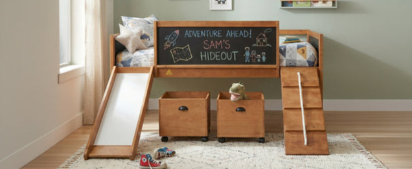 English Elm Twin Kids Loft Bed Solid Pine Frame with Slide Chalkboard and Climbing Rope Play Zone Natural N708P340493D