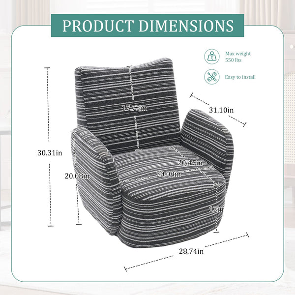 English Elm Modern Boucle 360° Swivel Leisure Chair with High‑Resilience Sponge, Supportive Curve, 550lb Capacity Dark Gray W395P355513