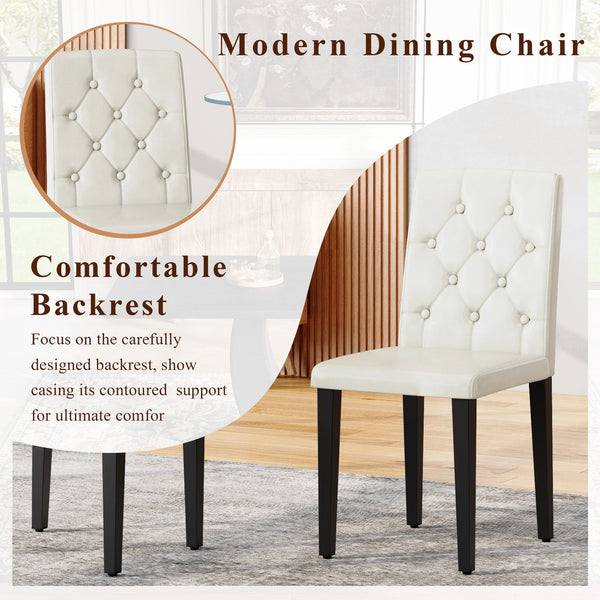 English Elm Black Wood Grain Mdf Dining Table Set Six Pu Leather Chairs Buckle Backrest Modern W1151S04472